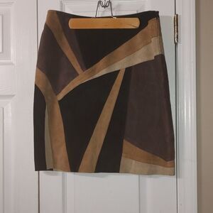 Vinatge Alfani multicolor tan brown black suede leather skirt  Sz 6
